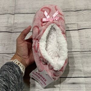 Pink & White Fuzzy Slipper Socks